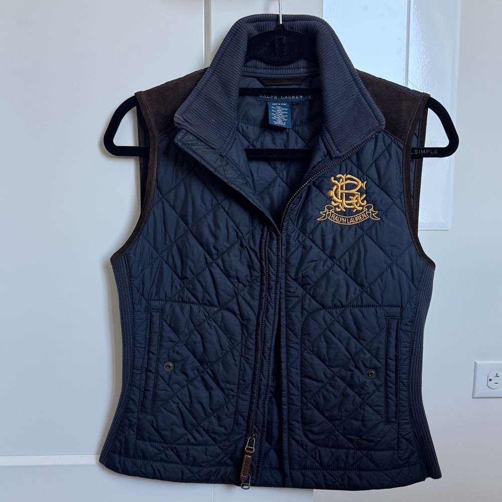 Lauren Ralph Lauren Women's Black Quilted Vest with Gold Logo